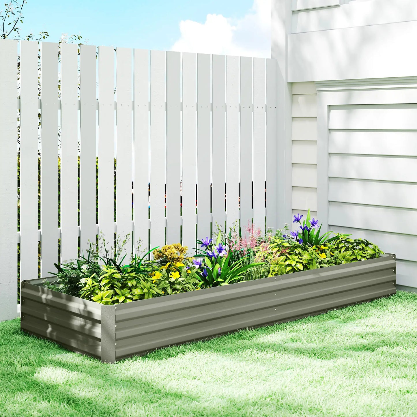 8 x 3 x 1ft Galvanized Raised Garden Bed, Metal Elevated Planter Box, Light Grey Galvanized Planter Boxes at Gallery Canada