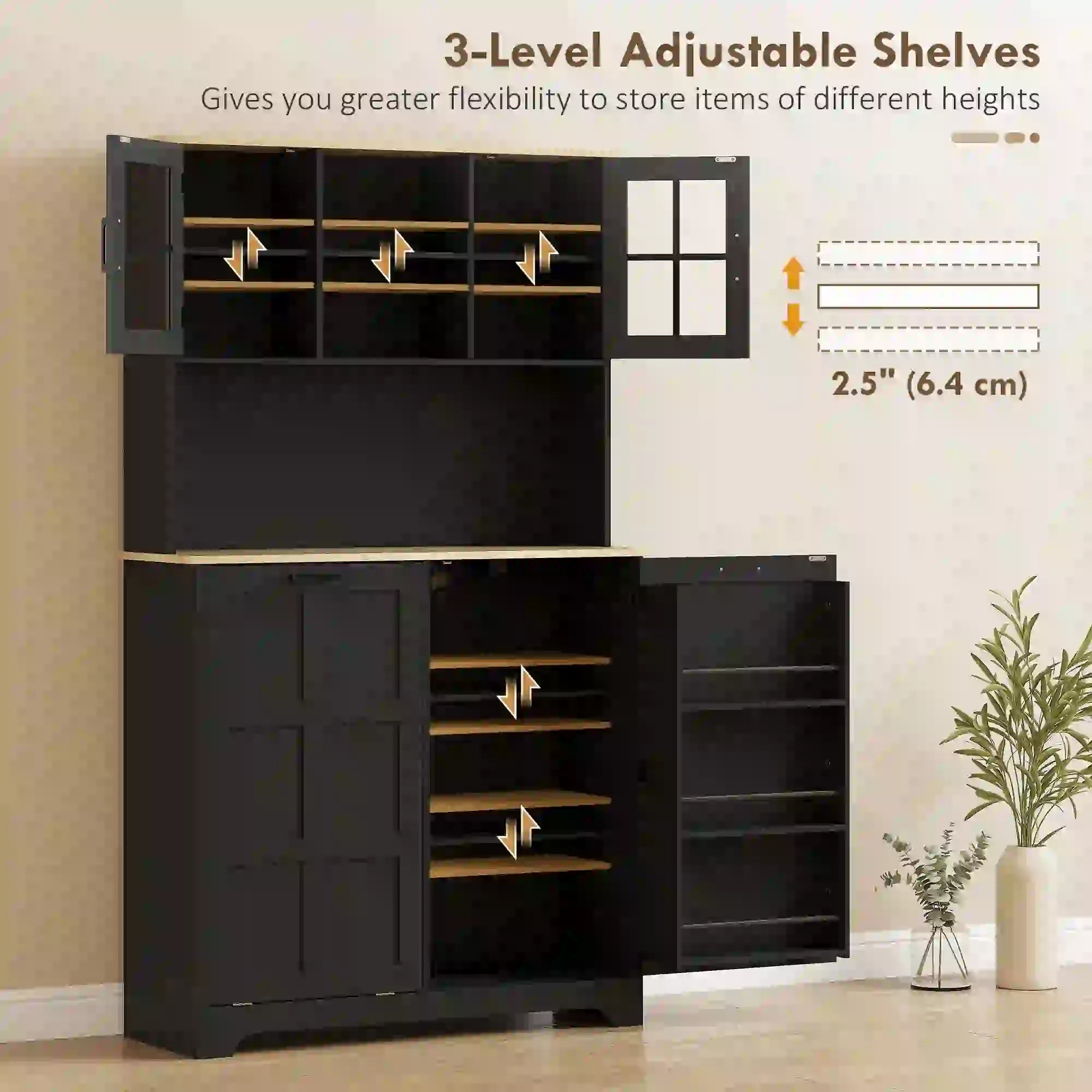 Kitchen Pantry Cabinet, 7 Gallon Trash Can, Adjustable Shelves, Acrylic Doors, Black Kitchen Pantry Cabinets at Gallery Canada