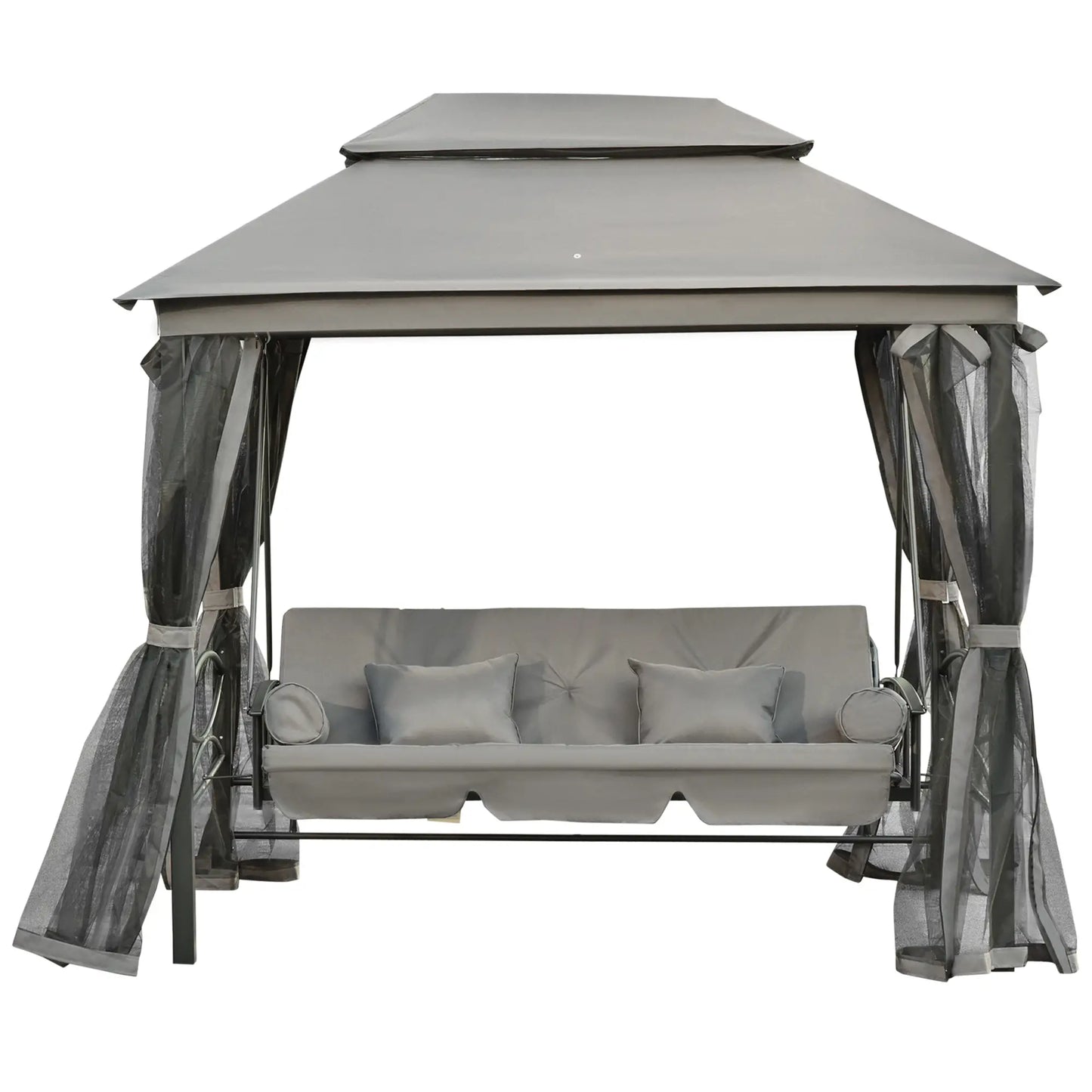 3 Person Outdoor Daybed, Canopy Gazebo Swing Chair, Dark Grey Patio Swings with Stand at Gallery Canada