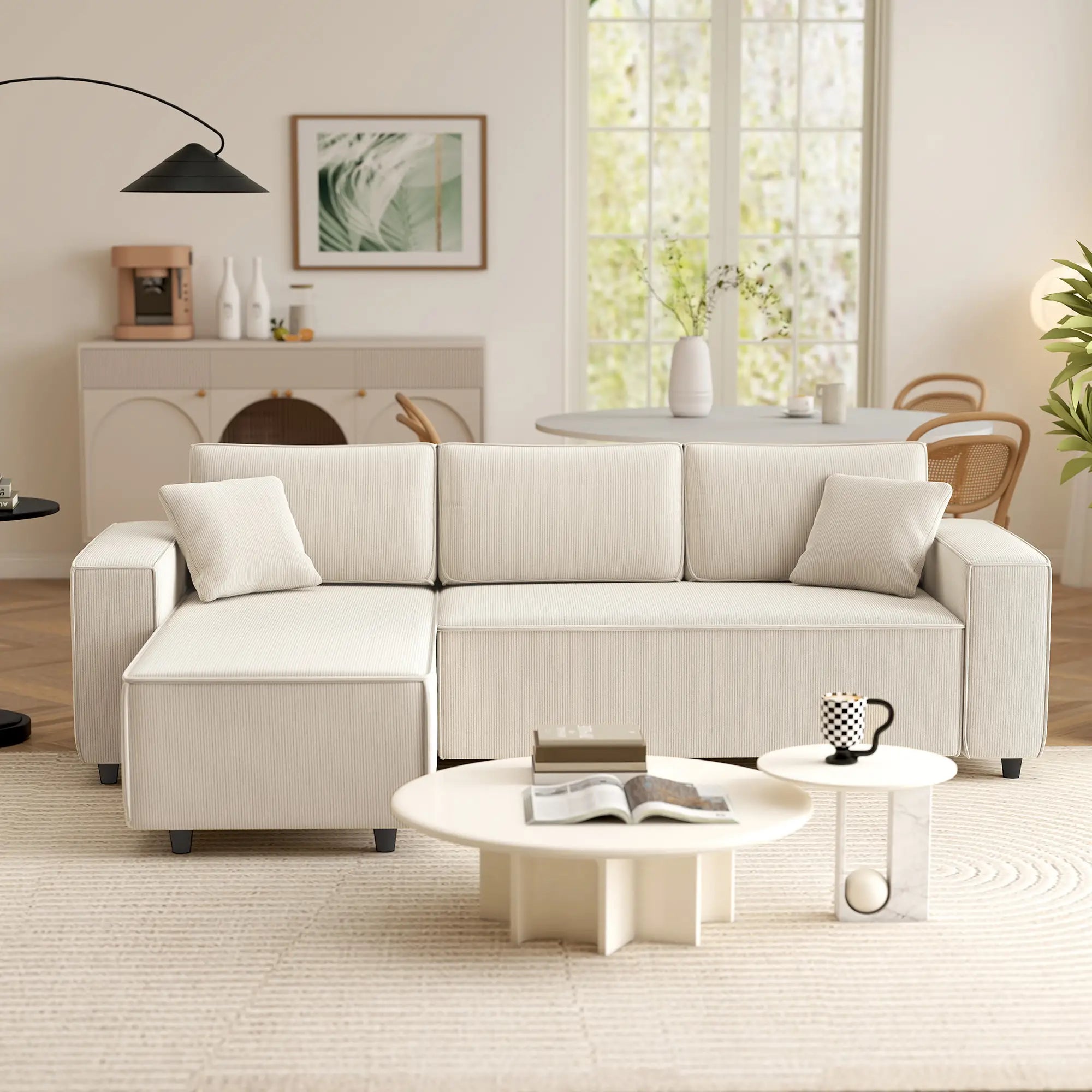Corner Sofa, L-Shaped Sectional, Corduroy, Pocket Spring, Cream White Sofas & Reclining Chairs at Gallery Canada