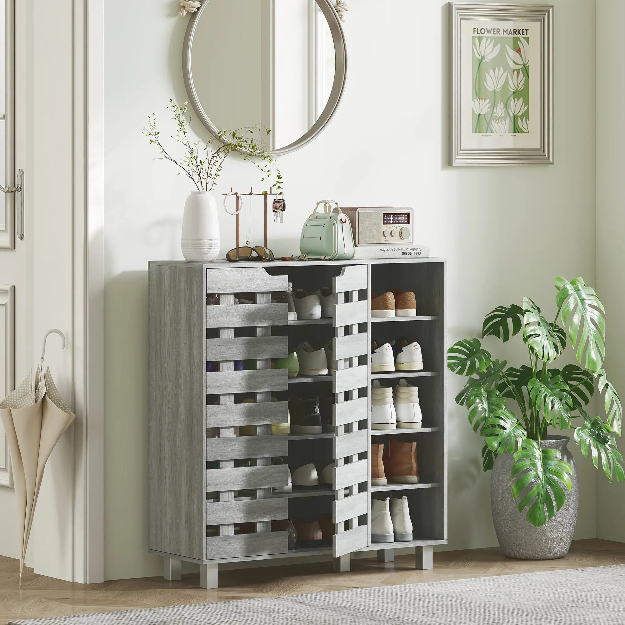 21 Pair Shoe Cabinet, 5-Tier Double Door, Light Grey Shoe Storage Cabinets & Racks at Gallery Canada