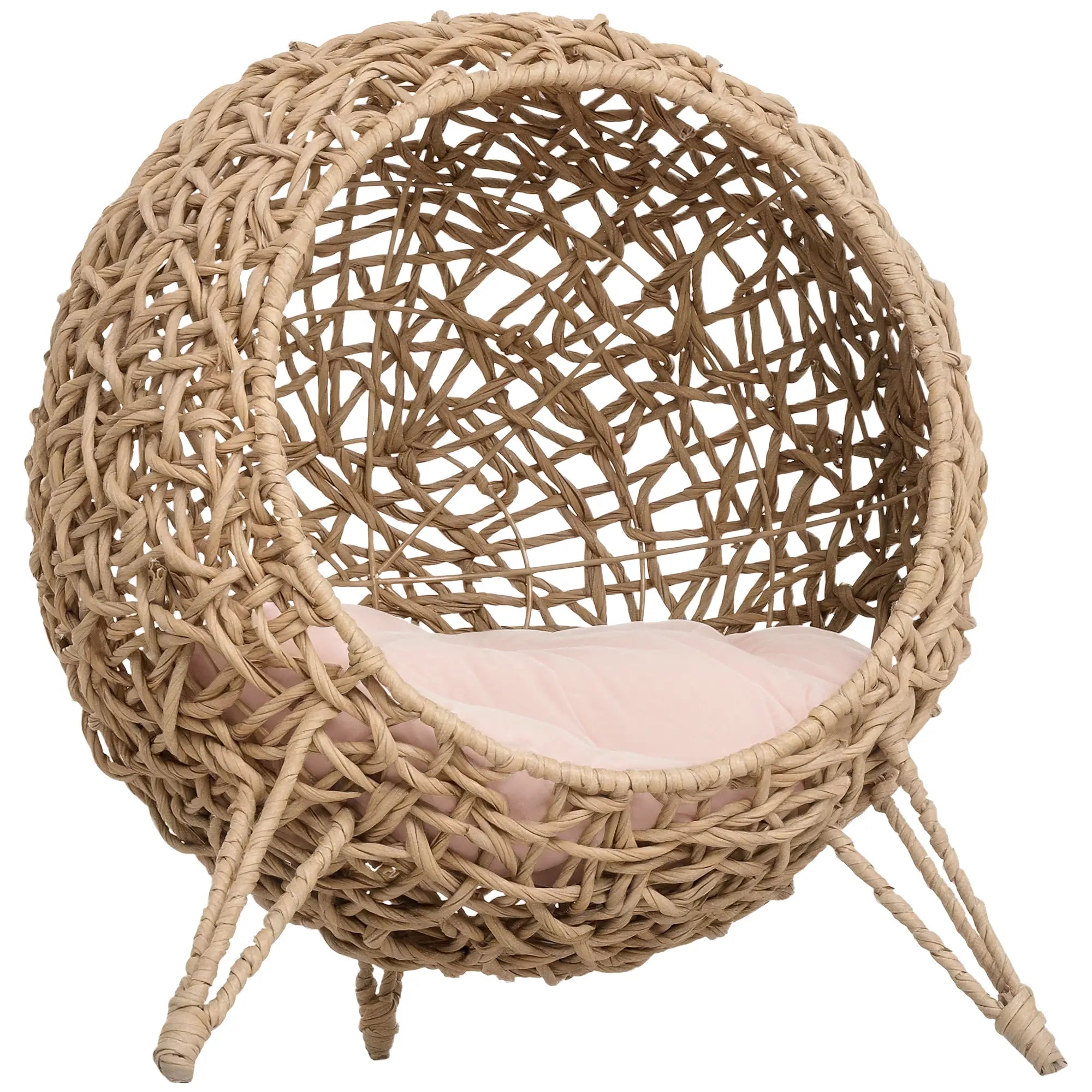 Rattan Cat House with Cushion, Elevated Wicker Kitten Bed, Natural Wood Cat Houses at Gallery Canada