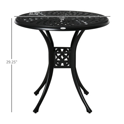 30-Inch Round Patio Dining Table, Umbrella Hole, Antique Cast Aluminum, Black Patio Side Tables at Gallery Canada