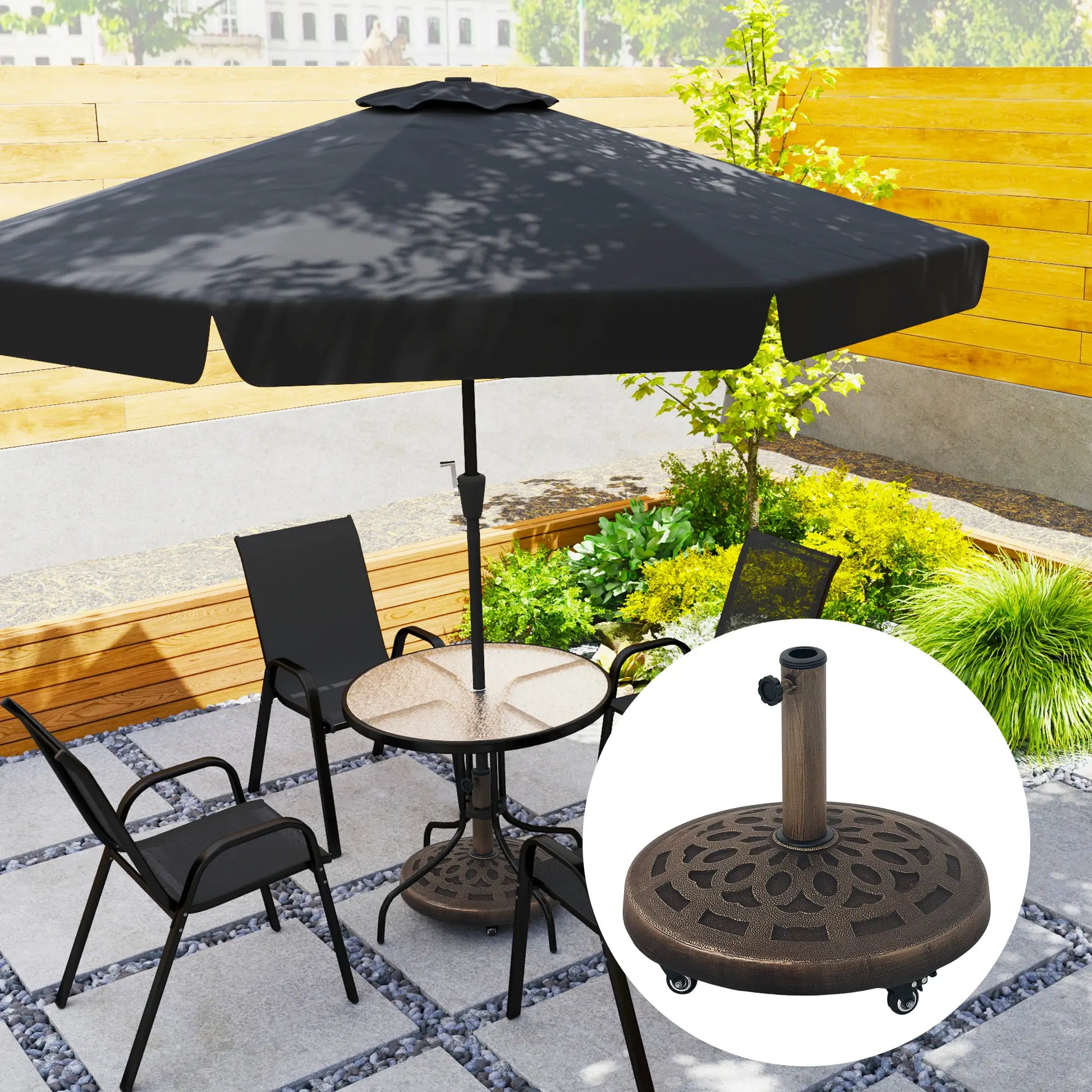 Round Patio Umbrella Base With Wheels, 46lbs, Bronze Umbrella Bases at Gallery Canada
