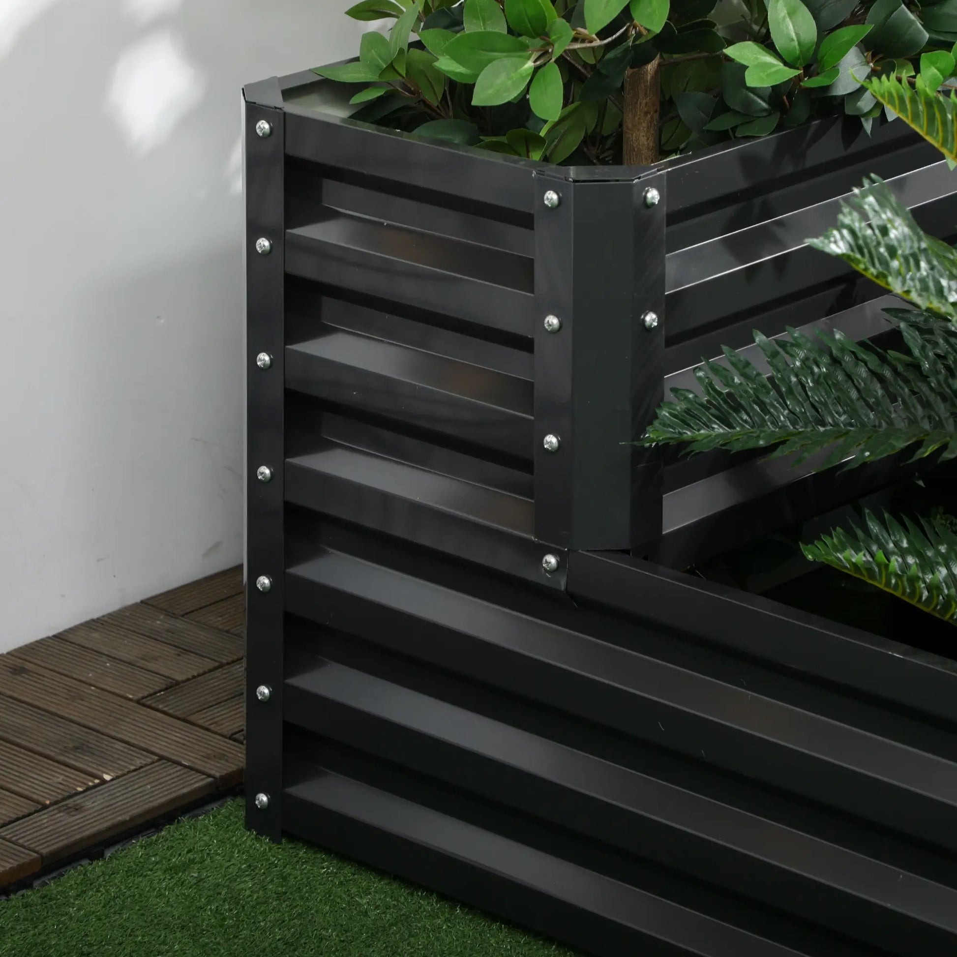 2 Tier Raised Garden Bed, 47" x 40" x 23", Galvanized Steel, Dark Grey Galvanized Planter Boxes at Gallery Canada