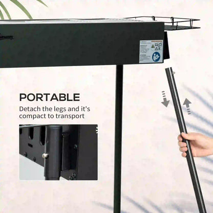 Portable Charcoal Grill With Side Baskets, Hooks, Nets, Black