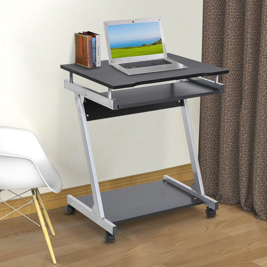 Mobile Compact Computer Cart Desk with Keyboard Tray Standing Workstation with Casters for Storage Black Sliver - Gallery Canada