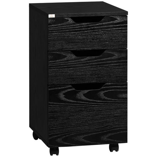 Mobile Filing Cabinet, 3 Drawer File Cabinet, Under Desk Office Storage Cabinet with Wheels, Black Wood Grain at Gallery Canada