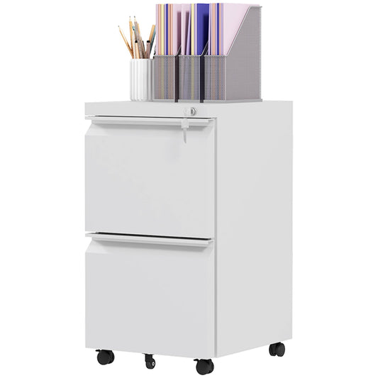 Mobile Vertical Filing Cabinet with Lock, 2-Drawer Steel File Cabinet with Adjustable Hanging Bar for Letter, A4 and Legal Size, White - Gallery Canada