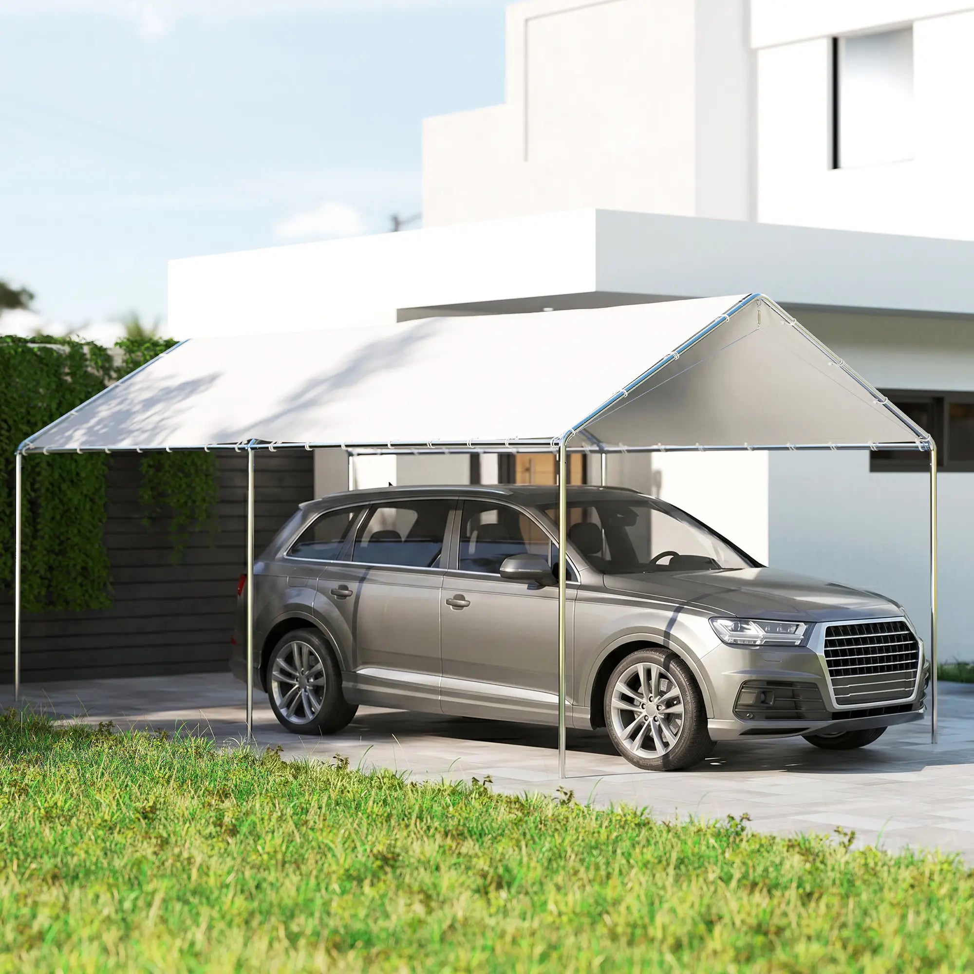 10' x 20' Heavy Duty Galvanized Carport Canopy, Anchor Kit, White Car Shelters at Gallery Canada