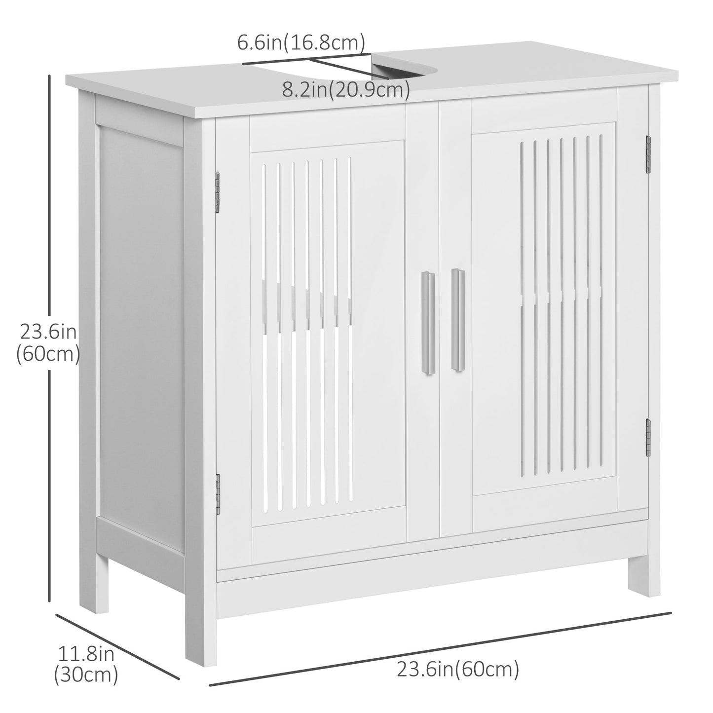 Modern 24" Bathroom Sink Cabinet, Pedestal Sink Storage Cabinet with Double Slat Doors and Shelf, White at Gallery Canada