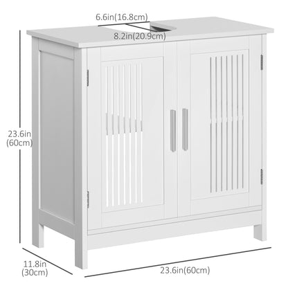 Modern 24" Bathroom Sink Cabinet, Pedestal Sink Storage Cabinet with Double Slat Doors and Shelf, White at Gallery Canada