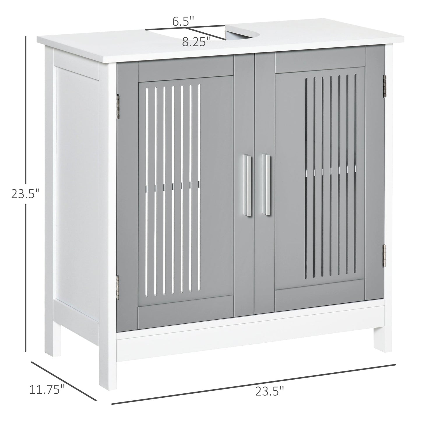 Modern 24" Bathroom Sink Cabinet, Pedestal Sink Storage Cabinet with Double Slat Doors and Shelf, White, Grey at Gallery Canada