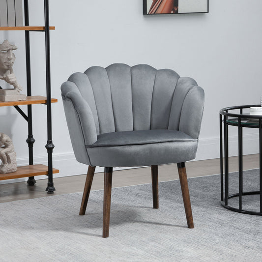 Modern Accent Chair Leisure Club Chair with Velvet-Touch Fabric Wood Legs for Living Room, Dark Grey - Gallery Canada