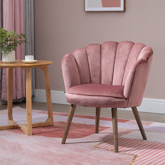 Modern Accent Chair Leisure Club Chair with Velvet-Touch Fabric Wood Legs for Living Room, Pink - Gallery Canada