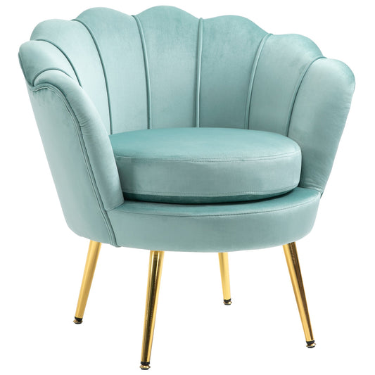 Modern Accent Chair, Velvet-Touch Fabric Leisure Club Chair with Gold Metal Legs for Bedroom, Green - Gallery Canada