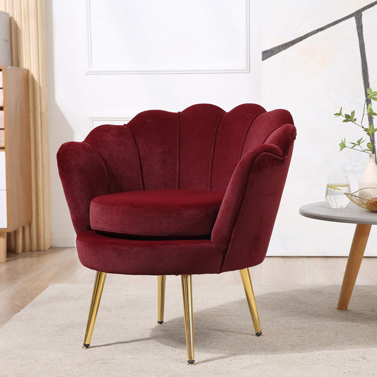 Modern Accent Chair, Velvet-Touch Fabric Leisure Club Chair with Gold Metal Legs for Bedroom, Wine Red - Gallery Canada