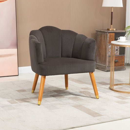 Modern Accent Chairs with Cushioned Seat, Upholstered Velvet Armchair for Bedroom, Living Room Chair with Arms and Wood Legs, Brown - Gallery Canada