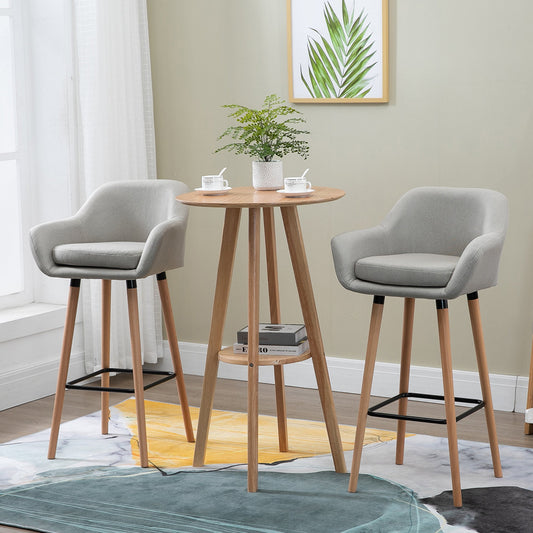 Modern Bar Stools Set of 2, 31.5" Barstools with Linen Fabric and Solid Wood Legs, Backrest and Footrest, Dining Room Kitchen Counter, Beige - Gallery Canada