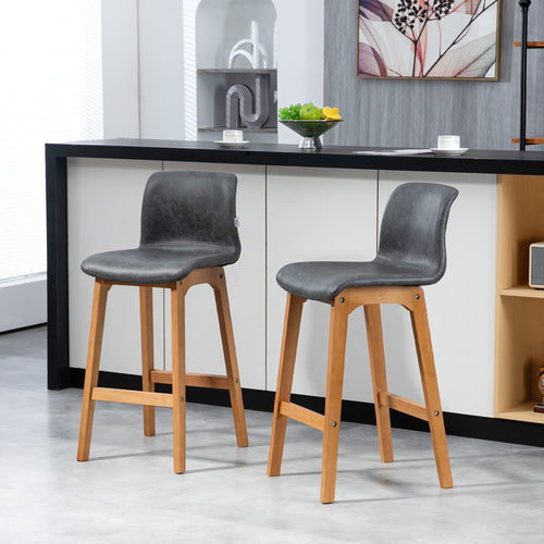 Modern Bar Stools Set of 2, Counter Height Bar Chair with PU Leather Wooden Frame Padding Seats for Dining Room Home Bar, Grey