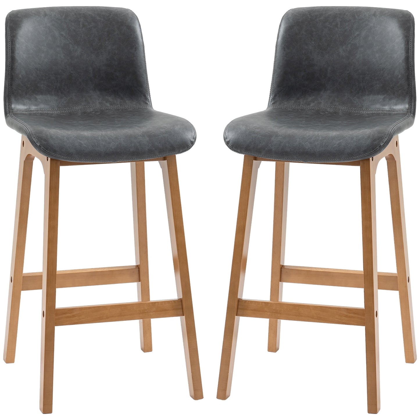 Modern Bar Stools Set of 2, Counter Height Bar Chair with PU Leather Wooden Frame Padding Seats for Dining Room Home Bar, Grey - Gallery Canada