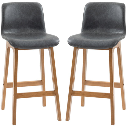 Modern Bar Stools Set of 2, Counter Height Bar Chair with PU Leather Wooden Frame Padding Seats for Dining Room Home Bar, Grey - Gallery Canada