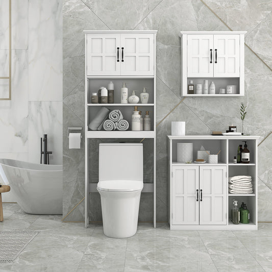 Modern Bathroom Cabinet, Freestanding Bathroom Vanities with 3 Open Shelves, Drawer and Adjustable Shelf, White - Gallery Canada