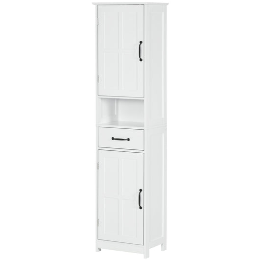 Modern Bathroom Cabinet, Narrow Bathroom Vanities with Open Shelf Drawer Recessed Doors and Adjustable Shelves White at Gallery Canada