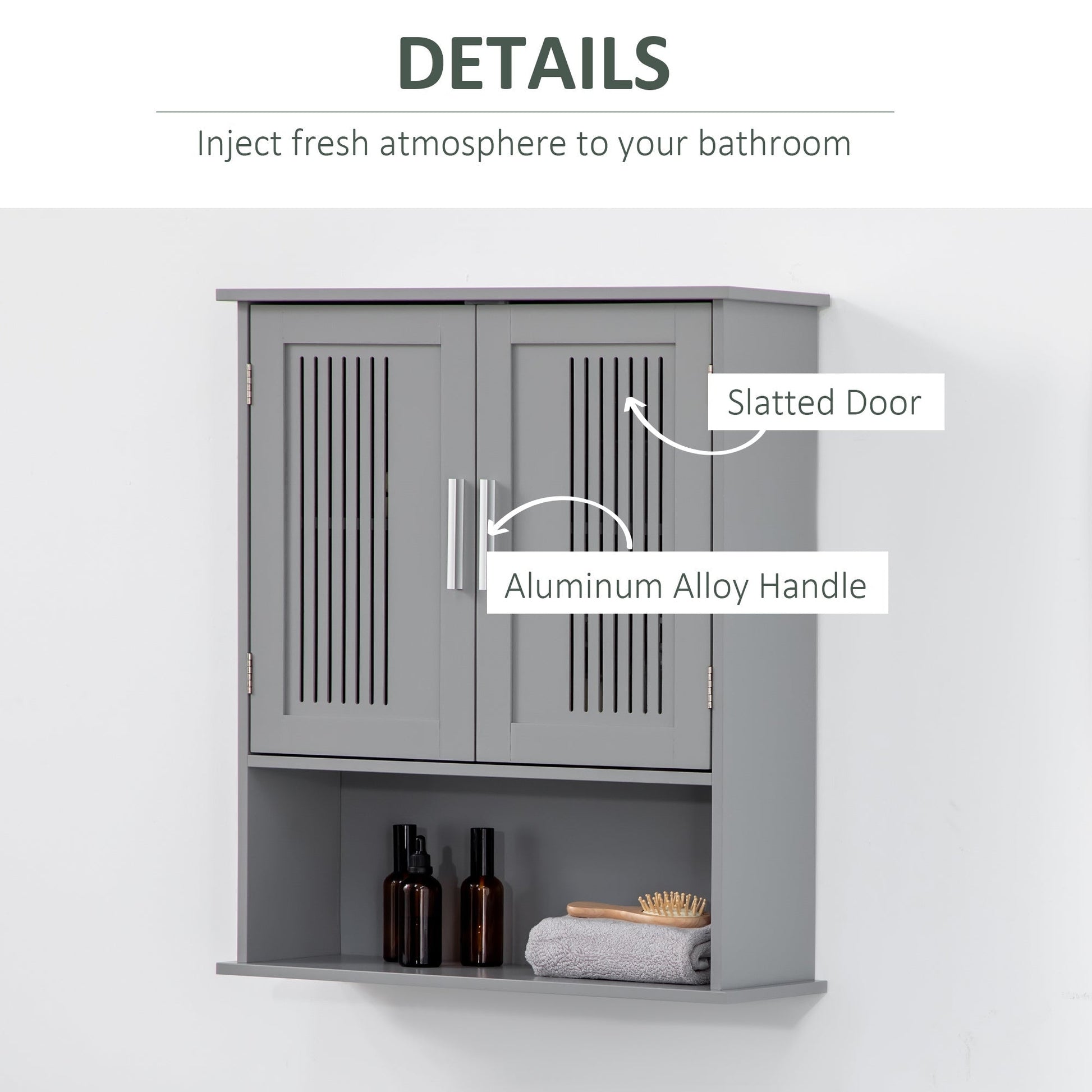 Modern Bathroom Cabinet, Wall Mounted Medicine Cabinet, Storage Organizer with 2 Door Cabinet and Shelf, Grey - Gallery Canada