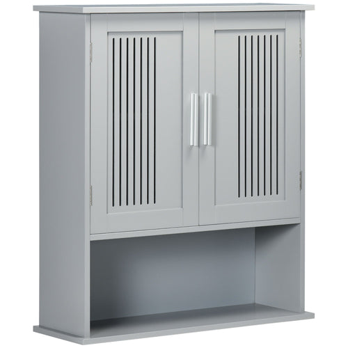 Modern Bathroom Cabinet, Wall Mounted Medicine Cabinet, Storage Organizer with 2 Door Cabinet and Shelf, Grey