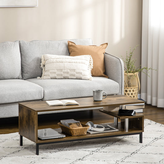Modern Coffee Table, Center Table with Open Storage Compartments, Elevated Metal Legs, for Living Room, Bed Room, Brown - Gallery Canada
