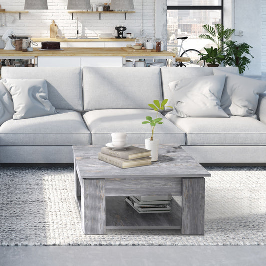 Modern Coffee Table with Storage Shelf, Square Cocktail Table, Center Table for Living Room, Grey - Gallery Canada