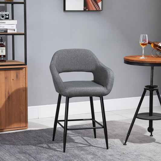Modern Counter Height Barstool Linen Fabric Upholstered Chair with Footrest &; Metal Legs, Dark Grey - Gallery Canada