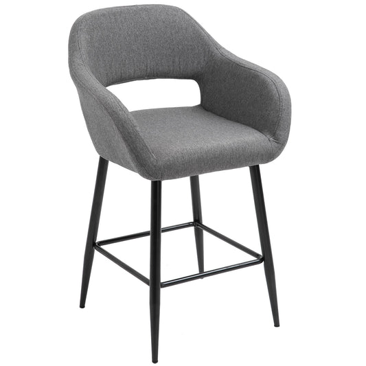 Modern Counter Height Barstool Linen Fabric Upholstered Chair with Footrest &; Metal Legs, Dark Grey at Gallery Canada