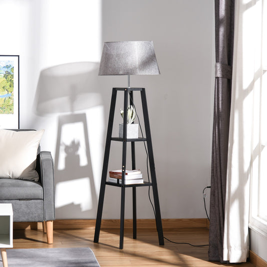 Modern Design Floor Lamp with Three Shelves and Linen Shade Reading Lights for Living Room, Bedroom, Study Room and Office - Gallery Canada