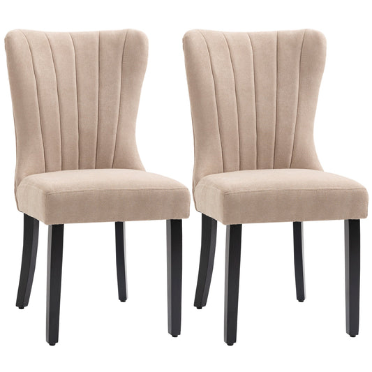 Modern Dining Chairs Set of 2, Linen-Touch Fabric Accent Chairs, Wingback Upholstered Armless Kitchen Chair with Rubber Wood Legs for Living Room, Cream White - Gallery Canada