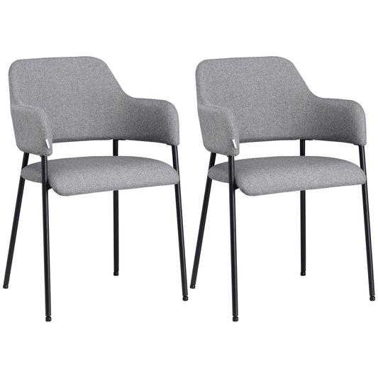Modern Dining Chairs Set of 2, Linen Touch Fabric Accent Chairs with Armrests, Kitchen Chairs with Steel Legs for Living Room, Grey at Gallery Canada
