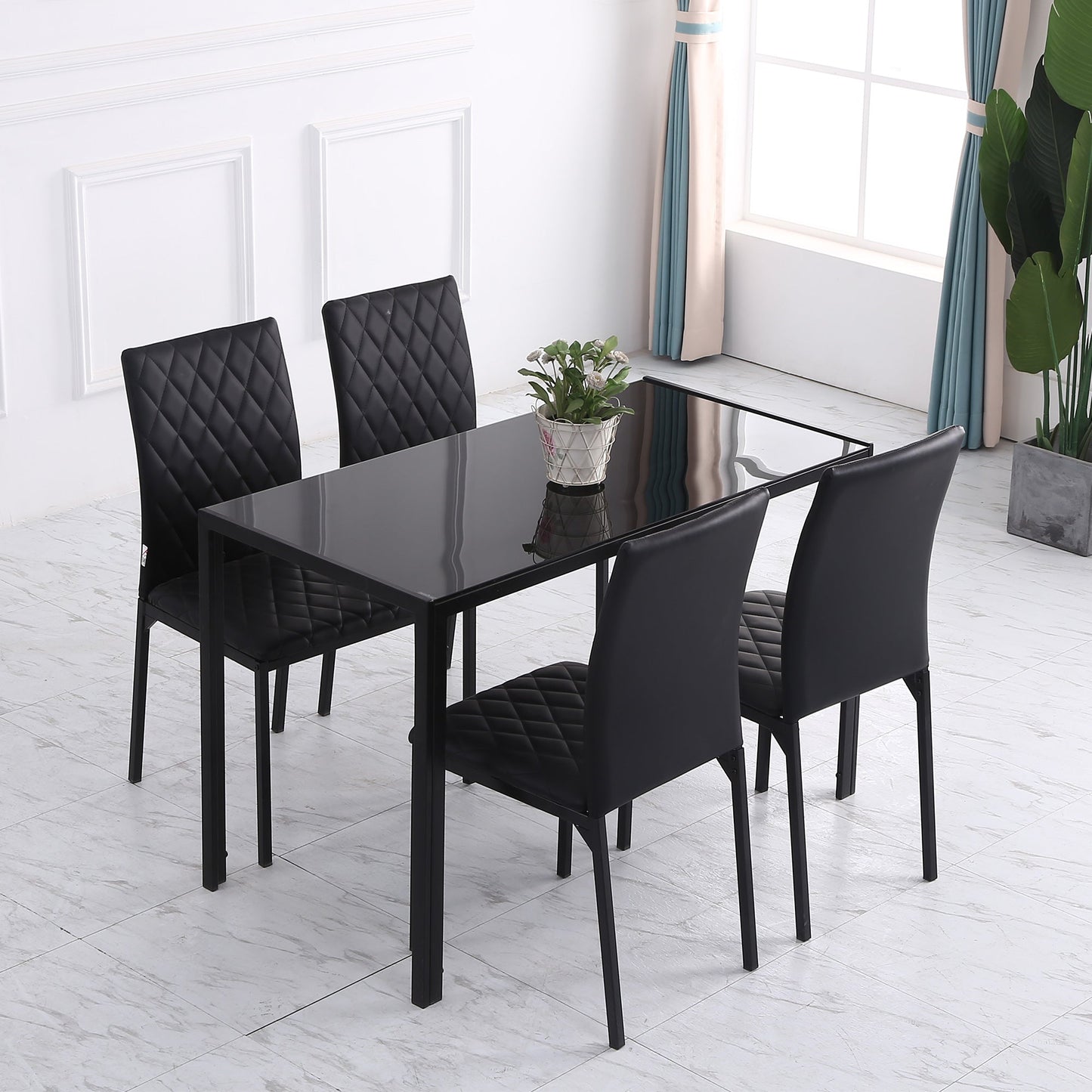 Modern Dining Chairs Set of 4, Upholstered Faux Leather Accent Chairs with Metal Legs for Kitchen, Black - Gallery Canada