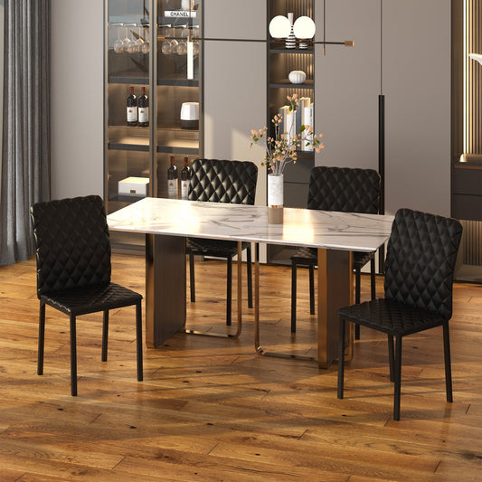 Modern Dining Chairs Set of 4, Upholstered Faux Leather Accent Chairs with Metal Legs for Kitchen, Black - Gallery Canada