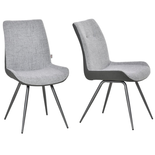 Modern Dining Chairs Upholstered Fabric and PU Leather Accent Chairs with Metal Legs for Kitchen, Set of 2, Grey - Gallery Canada