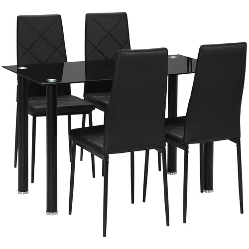 Modern Dining Table Set for 4, Space-Saving 5 Pieces Kitchen Table Set with Rectangle Table and Steel Frame, Black