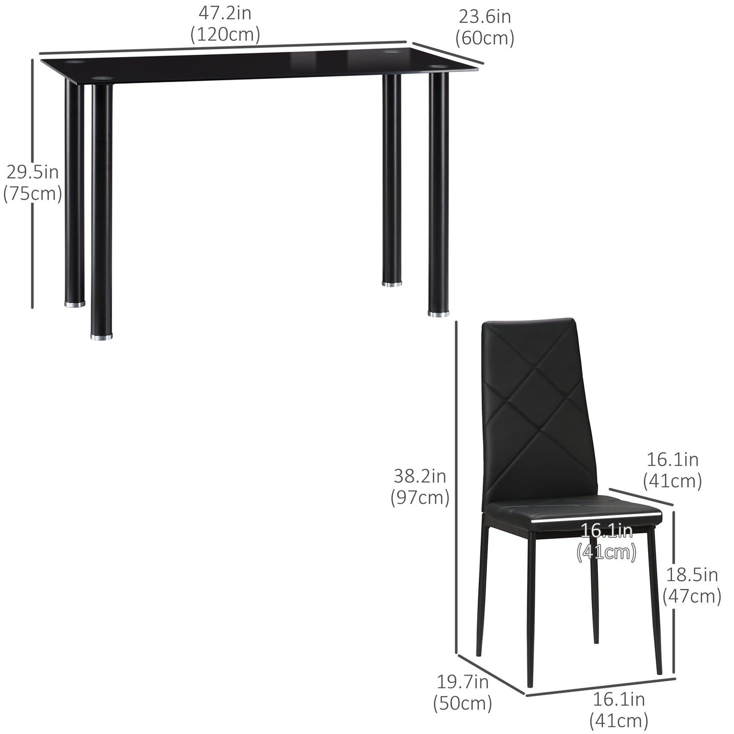 Modern Dining Table Set for 4, Space-Saving 5 Pieces Kitchen Table Set with Rectangle Table and Steel Frame, Black - Gallery Canada