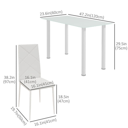 Modern Dining Table Set for 4, Space-Saving 5 Pieces Kitchen Table Set with Rectangle Table and Steel Frame, White at Gallery Canada