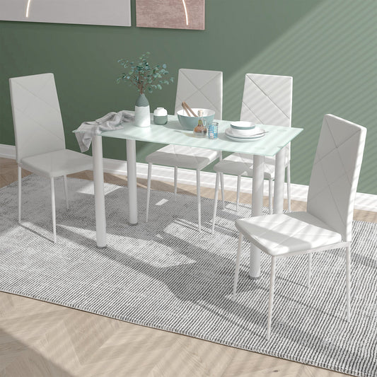 Modern Dining Table Set for 4, Space-Saving 5 Pieces Kitchen Table Set with Rectangle Table and Steel Frame, White - Gallery Canada