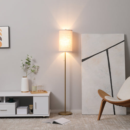 Modern Floor Lamp w/ Steel Frame and Pull Rope Switch, Standing Lamp for Living Room, Bedroom, Office - Gallery Canada