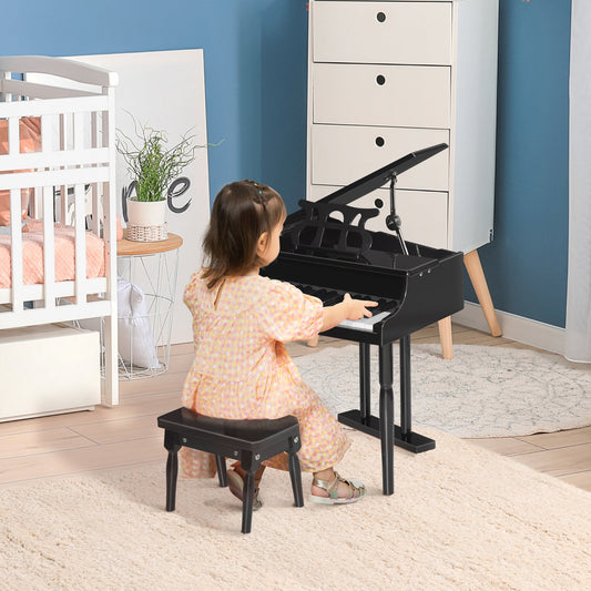 Modern Kids Piano, 30 Keys, Set of 2, Mini Toy for Child, Grand Piano with Music Stand and Bench, Ideal Gift, Black - Gallery Canada