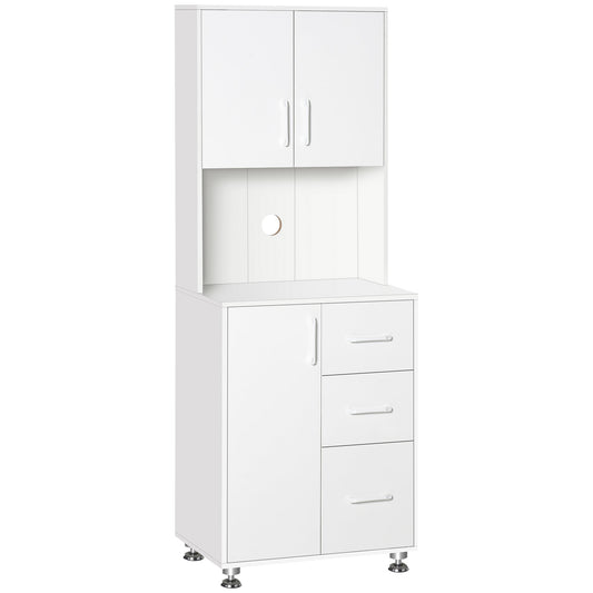 Modern Kitchen Cupboard with Storage Cabinet Hutch, 2 Cabinets, 3 Drawers and Open Countertop, White - Gallery Canada