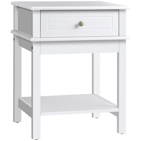 Modern Nightstand, Accent End Side Table with Drawer and Storage Shelf, Bedside Table for Bedroom, White - Gallery Canada
