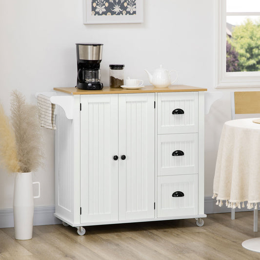 Modern Rolling Kitchen Island Cart with 3 Drawers Towel Rack Double Door Storage Cabinet White - Gallery Canada