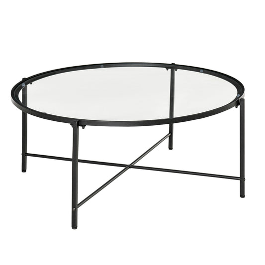 Modern Round Coffee Table with Tempered Glass Tabletop, Accent Side Table, Center Table for Living Room, Black - Gallery Canada